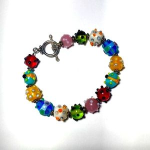 Chunky Colorful Glass Bead Bracelet Handmade
